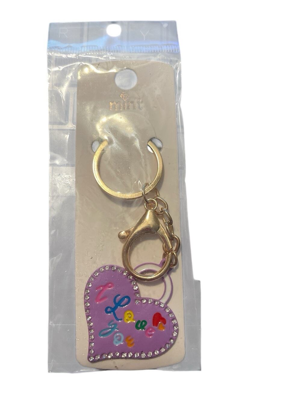 MINT PURPLE HEART SHAPE KEYCHAIN WITH MULTIPLE COLOR SAYIN I LOVE YOU